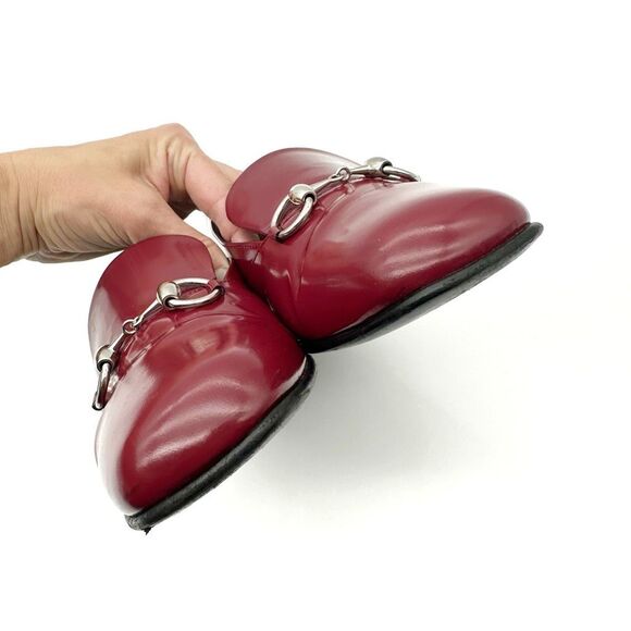 GUCCI Kira Horsebit Red Loafer Size 38.5 Glossy Patent Leather Slip On Flats - Picture 7 of 12